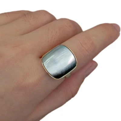 Anillo Natural Mar Negro Concha Madreperla Forma Cuadrada Ajustable Foto 1 de 4