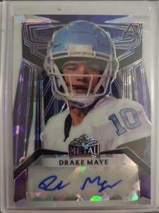 2023 Leaf Metal Draft Drake Maye Purple Crystal Refractor AUTO 3/3 UNC Tar Heels