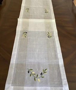 New Handmade Olive Design Linen Table Runner 72” X 30” - Picture 1 of 9