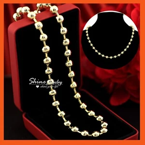9K YELLOW GOLD FILLED CLASSIC ROUND BALL BEADED POLISHED CHAIN NECKLACE HER GIFT - Picture 1 of 24
