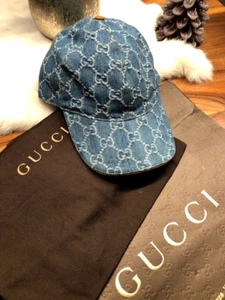 Original GUCCI Jeansblau, Double G Logo Baseball Cap/Mütze, Gr. S, NEU - Bild 1 von 17
