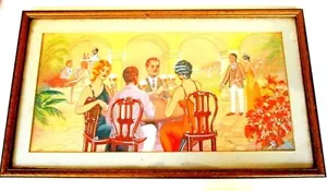 VINTAGE 1920'S "LOUNGE TOAST" FRAMED ORIGINAL WATERCOLOR BY HOGG - GERMANY - Picture 1 of 7