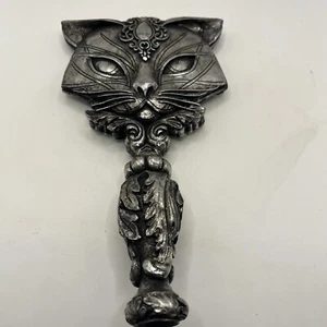 Cat Hand Mirror New Resin/Metal Silver Color Ornate 9x4.5 - Picture 1 of 6