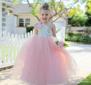 One-Shoulder Sequins Tutu Flower Girl Dress Tutu Dresses Princess Dress Pageant  - Picture 1 of 72