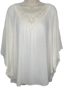 Carolyn Taylor Dolman Bluse Top L/XL weiß Spitze bestickt Brust U-Ausschnitt - Bild 1 von 11