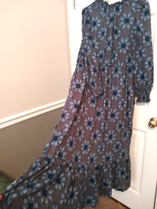 Universal Thread Kleid Maxi Blau Blumen High Neck L/S Rüschen COTTAGECORE L XL - Bild 1 von 10