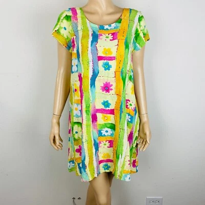 Jams World Whimsical Happy Patchwork Floral Print Artsy Lace Up Women's L Dress - Image 1 of 4