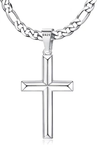 925 Sterling Silver Cross Necklace Religious Gift Men Women Crucifix Pendant 22" - Picture 1 of 5