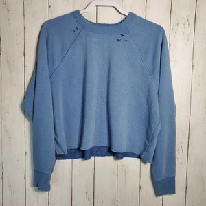 Aerie Womens Crew Neck Long Sleeve Cropped Pullover Sweatshirt Medium Distressed - Picture 1 of 11