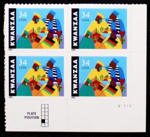 US Plate Block Stamps #3548 ~ 2001 34c Kwanzaa RL02 - Picture 1 of 1