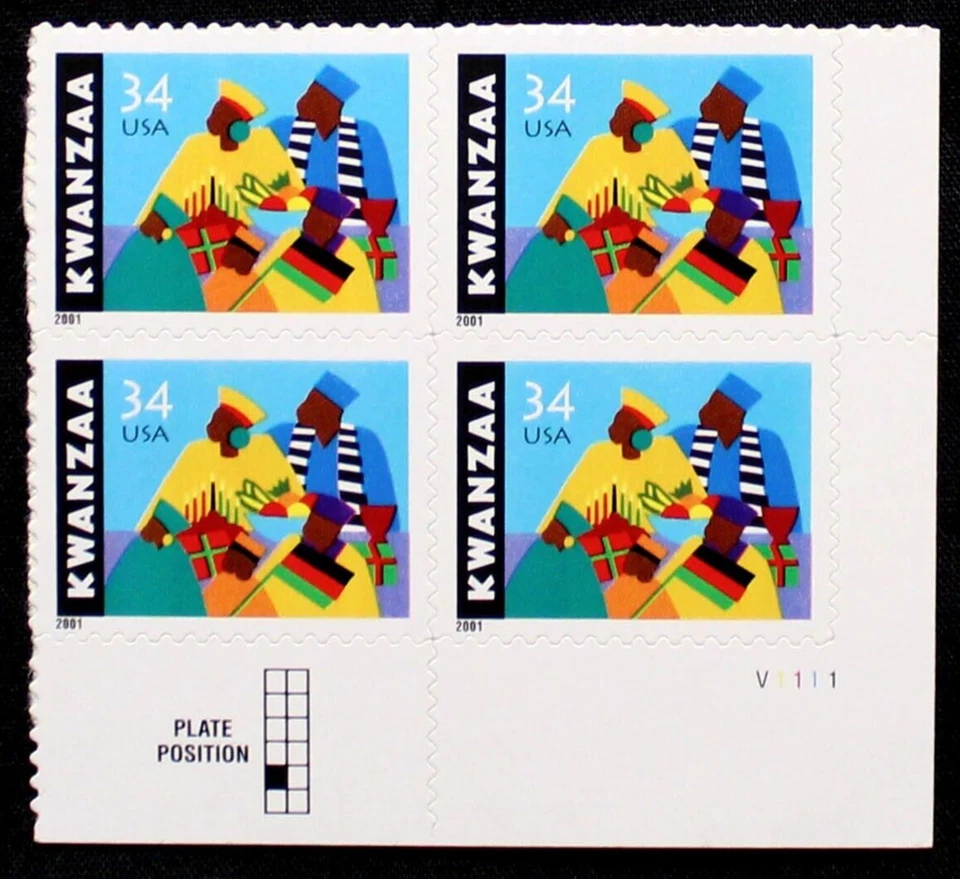 US Plate Block Stamps #3548 ~ 2001 34c Kwanzaa RL02 - Image 1 of 1