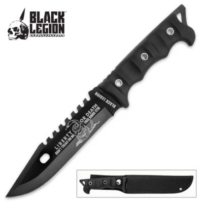 Black Legion "Liberty or Death" Fixed Blade Knife with Nylon Sheath BV476 NEW - Image 1 of 2