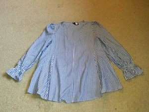 NWOT Womens Top-TUCKERNUCK-blue/white striped tunic 3/4 bishop slv Cottagecore-M - Picture 1 of 4