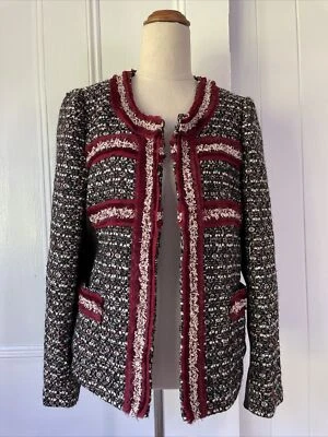 Blazer Chaqueta Bolsillos a Medida Motto Talla 14/Grande Negro Rojo Lana Tweed Boucle Foto 1 de 4