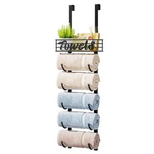 Towel Racks for Bathroom Storage - 6 Tier Over The Door & Wall Mount Rolled T... - Picture 1 of 9