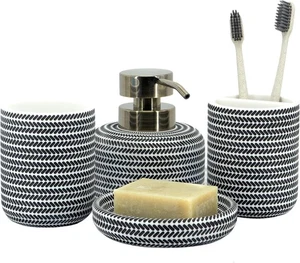 Juego de accesorios de baño blanco y negro 4 piezas soporte para cepillo de dientes dispensador de jabón - Imagen 1 de 2