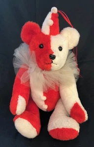 Vintage Teddybär 18 Zoll Plüsch mit Gelenken rot weiß musikalisch SEND IN THE CLOWNS T6 - Bild 1 von 3
