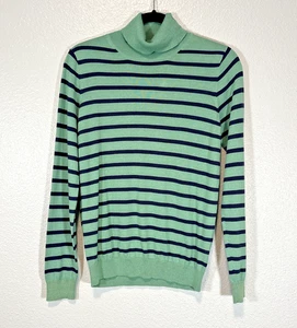 Tyler Boe Silk Cotton Cashmere Green Stripe Sweater M Coastal Preppy Turtleneck - Picture 1 of 9
