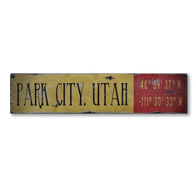 Custom Ski lodge City, State Lat / Long Sign -Rustic Hand Made Wooden - Image 1 of 3
