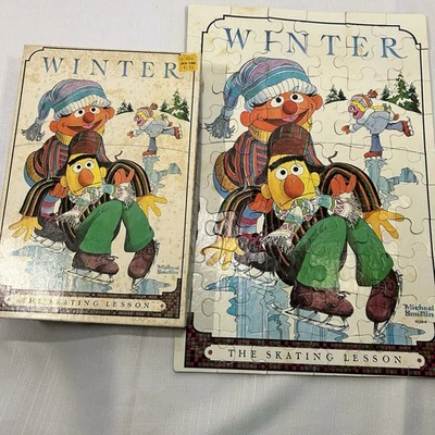 Vintage Milton Bradley Sesame Street Muppets Winter Ice Skating 60pc Puzzle - Image 1 of 4