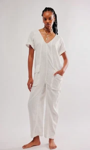 Free People Same Wave One Piece Short Sleeve Summer Linen Jumpsuit S - Picture 1 of 12