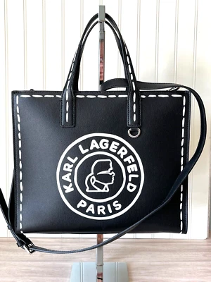 NWT Karl Lagerfeld LARGE Black Leather Nouveau Cameo Tote Bag - Image 1 of 4