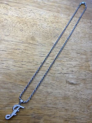 Collar de plata esterlina pavé zafiro blanco inicial escritura J halo con cadena 925 Foto 1 de 4