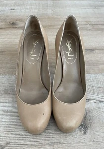 YSL Yves Saint Laurent Beige Nude Leather Tribute Platform Pumps 36 Heels 5 1/2 - Picture 1 of 8
