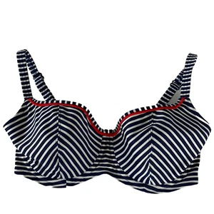 Freya Bikini Top Navy White Striped Red Accent Line Women's Size 34F AS3109STE - Picture 1 of 12