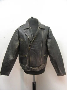 VINTAGE 80'S PANTERA LEATHER MOTORCYCLE JACKET SIZE XXL WW2 GERMAN STYLE, PATINA - Imagen 1 de 23