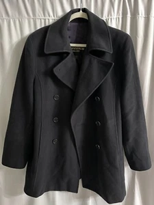 VTG Nordstrom Gallery Black Lambswool Cashmere Double Breasted Peacoat Women 12 - Picture 1 of 10