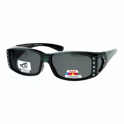 Womens Polarized Fit Over Glasses Sunglasses Rhinestone Rectangular Frame - Image 1 of 4