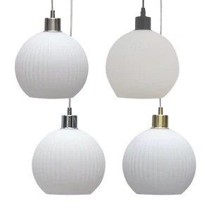 Modern White Ribbed Glass Globe Kitchen Dining Pendant Ceiling Light Fitting - Picture 1 of 33