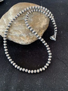 Collar de una sola hebra de perlas navajo de plata de ley de 5 mm nativos americanos de 18" - Imagen 1 de 12