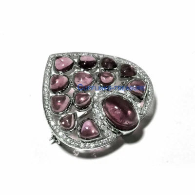 Piedras preciosas naturales de cuarzo ahumado y circonita cúbica con broche de plata de ley 925 joyería #790 Foto 1 de 3