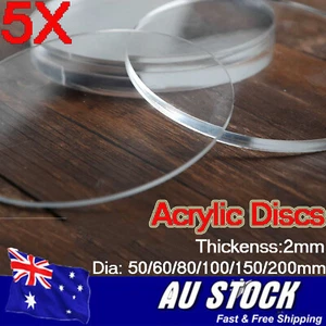 5X Clear Acrylic Discs Circle Laser Cut Plastic Disks 2mm thick Select 50-200mm - Picture 1 of 6