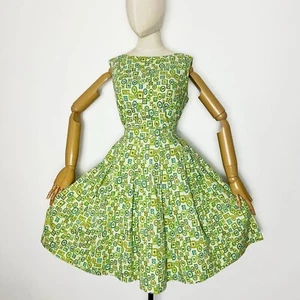 NOVELTY PRINT 50s Vintage Picture Frame Rose Mint Green Skirt Top Blouse Set S - Picture 1 of 10