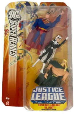 NEW 2005 JUSTICE LEAGUE DC SUPER HEROES SUPERMAN AQUAMAN & DR LIGHT FIGURES - Image 1 of 4