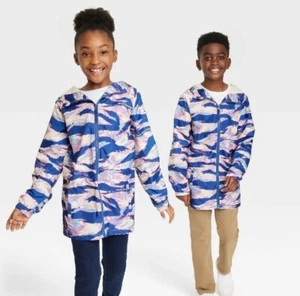 Little Giants Giant Shorties, Big Kids' Rain Coat In Blue Abstract In Size XS - Picture 1 of 5