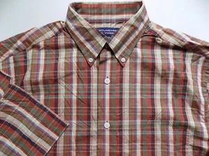 ROUNDTREE & YORKE BAMBOO Blend Shirt size MEDIUM Brown Plaid Checks Casual SS - Picture 1 of 4