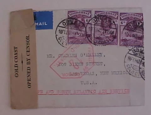GOLD COAST CENSORED COVER TO USA FROM OBUASI 1940 Cover