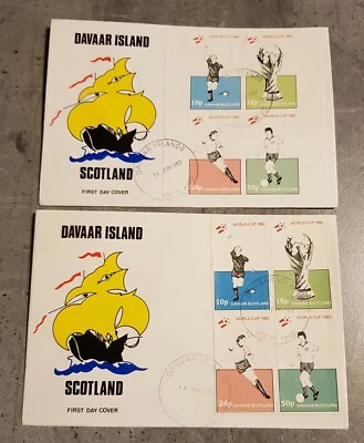 DAVAAR ISLAND SCOTLAND 2 FDC  FOOTBALL  WORLD CUP 1982  - Image 1 of 2