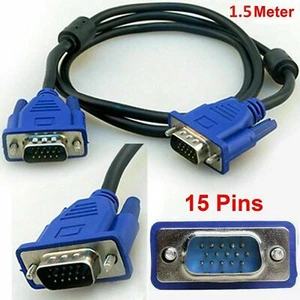1.5M METRE VGA/SVGA 15 PIN MALE TO MALE PC MONITOR TV LCD LED TFT CABLE LEAD - Picture 1 of 6