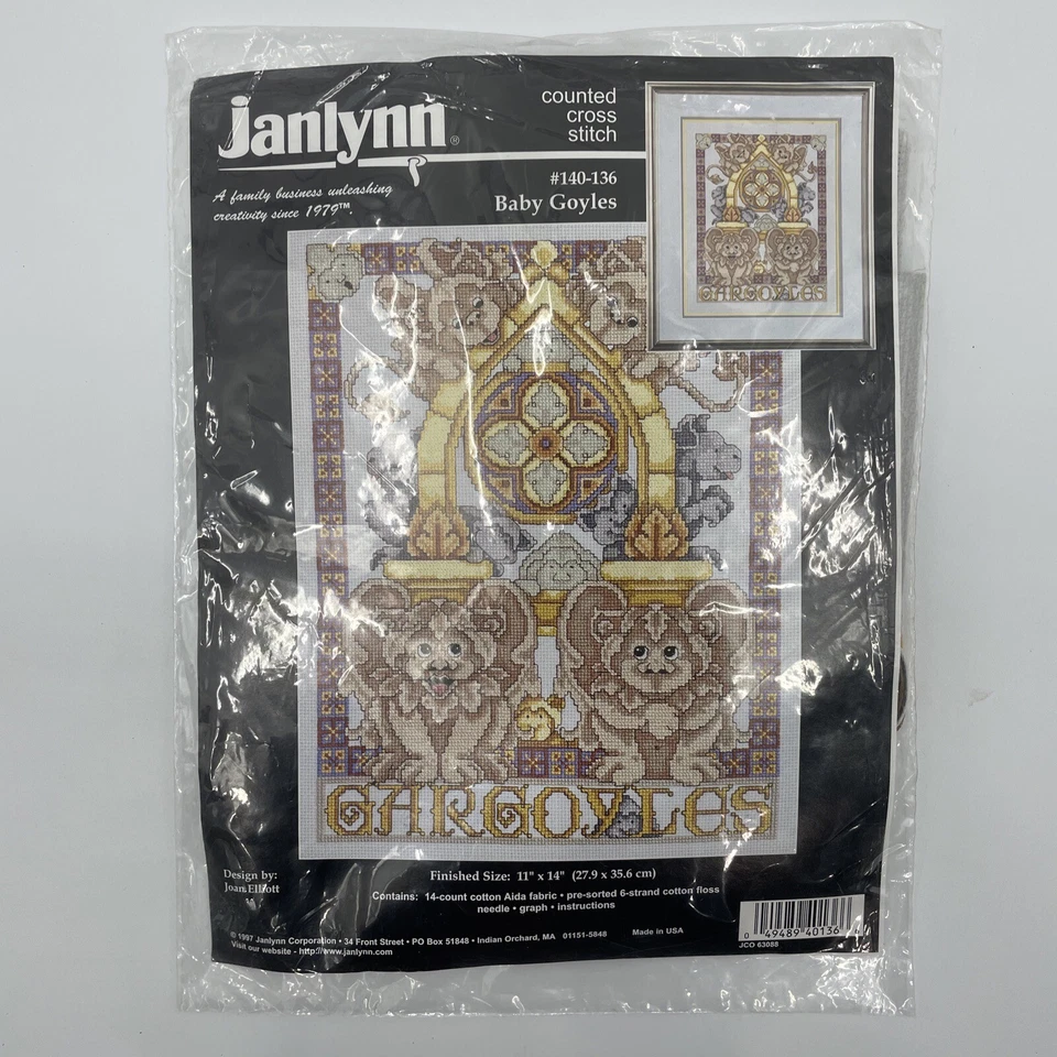 RARE Baby Goyles Counted Cross Stitch Kit Janlynn Joan Elliott