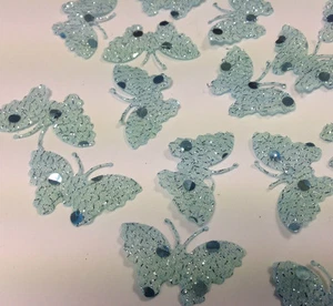 100 Sky Blue Fabric Glittery Dotted Butterflies 4 Card, Scrapbooking & Wedding - Picture 1 of 1