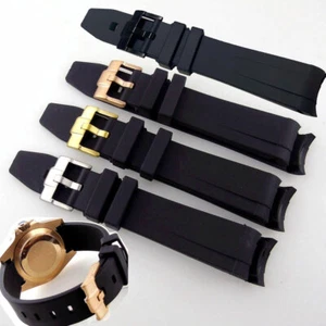 Banda de reloj de goma con extremo curvo negro de 20 mm para reloj Parnis Bliger SUB GMT de 40 mm - Imagen 1 de 12