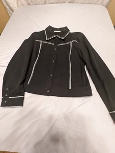 Dana Buchman Jacket Womens 12 VTG Black Southwest Influenced Short Waisted Top - Imagen 1 de 13