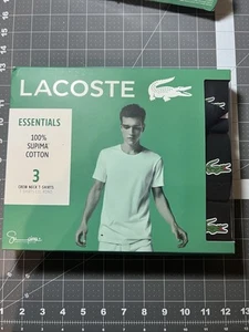 Lacoste Essentials 3-pack Crew Neck Black T-shirts - 100% Supima Cotton - Size M - Picture 1 of 2