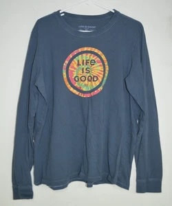 Life Is Good Womens Large Long Sleeve Crusher Tee Hippie 70s Navy - Picture 1 of 6