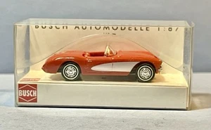 BUSCH 1:87 HO Scale 1956 CHEVY CORVETTE CONVERTIBLE SPORTS CAR RED #45409 NIB! - Picture 1 of 11